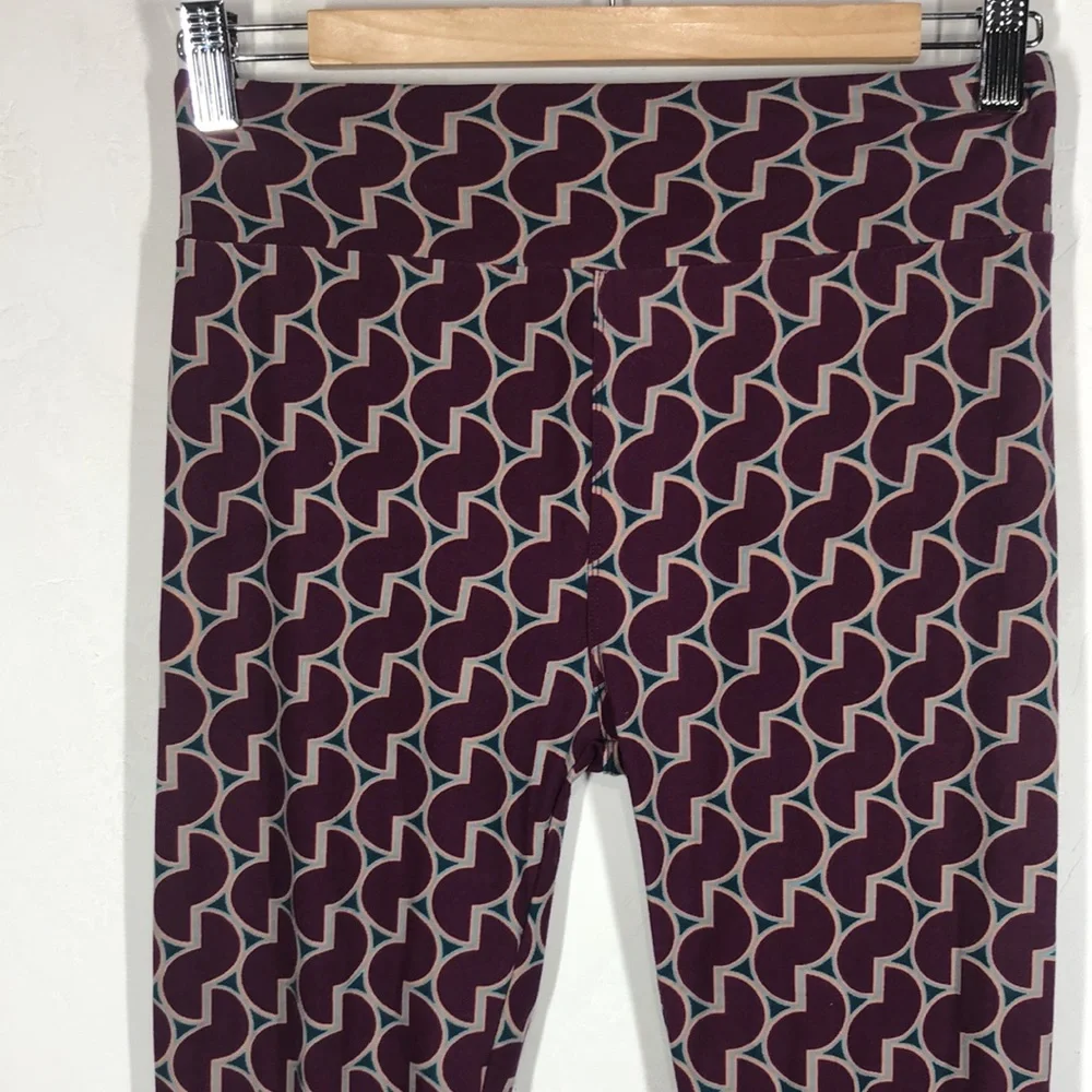 LuLaRoe purple geometric leggings size one size - Picture 2 of 9